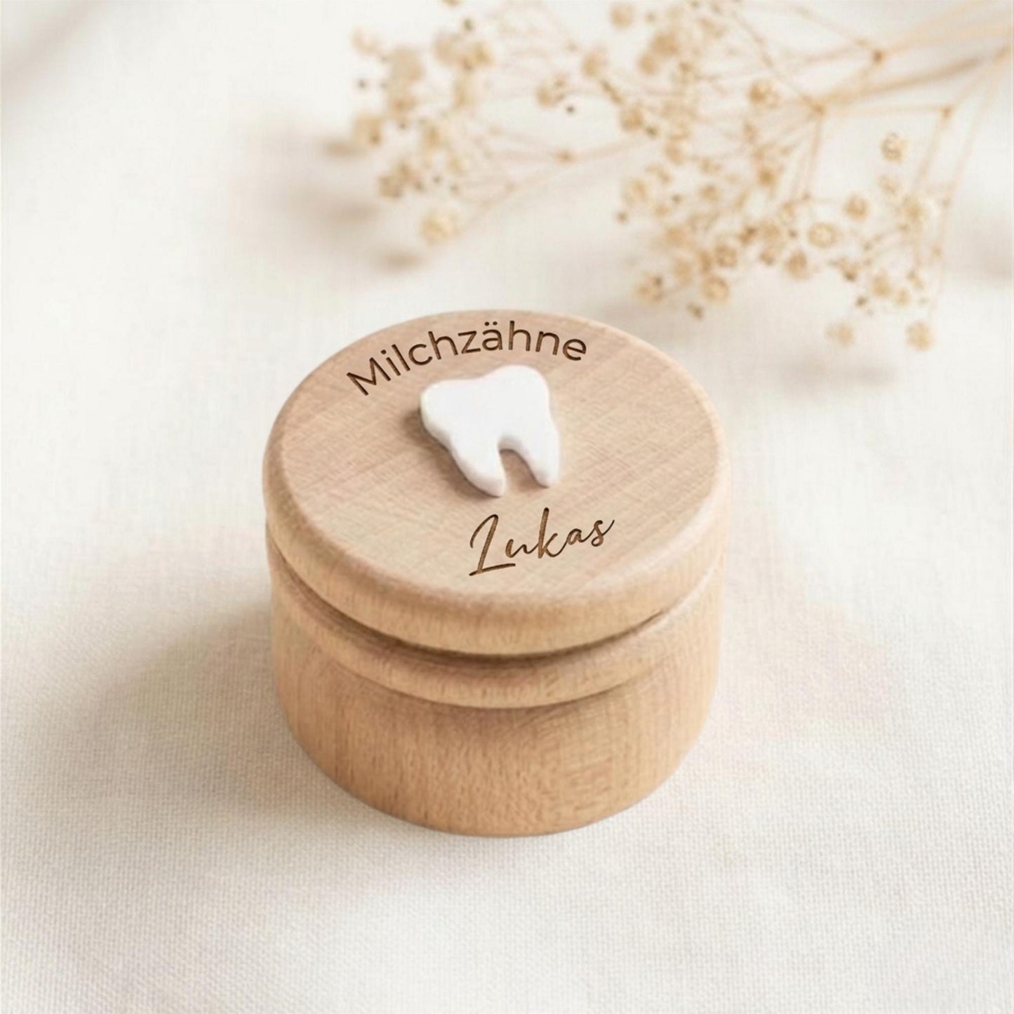 Milchzahndose & Erste Locke Dose personalisiert | Erinnerungsbox Baby aus Holz | Personalisiertes Taufgeschenk Mädchen | Babygeschenk