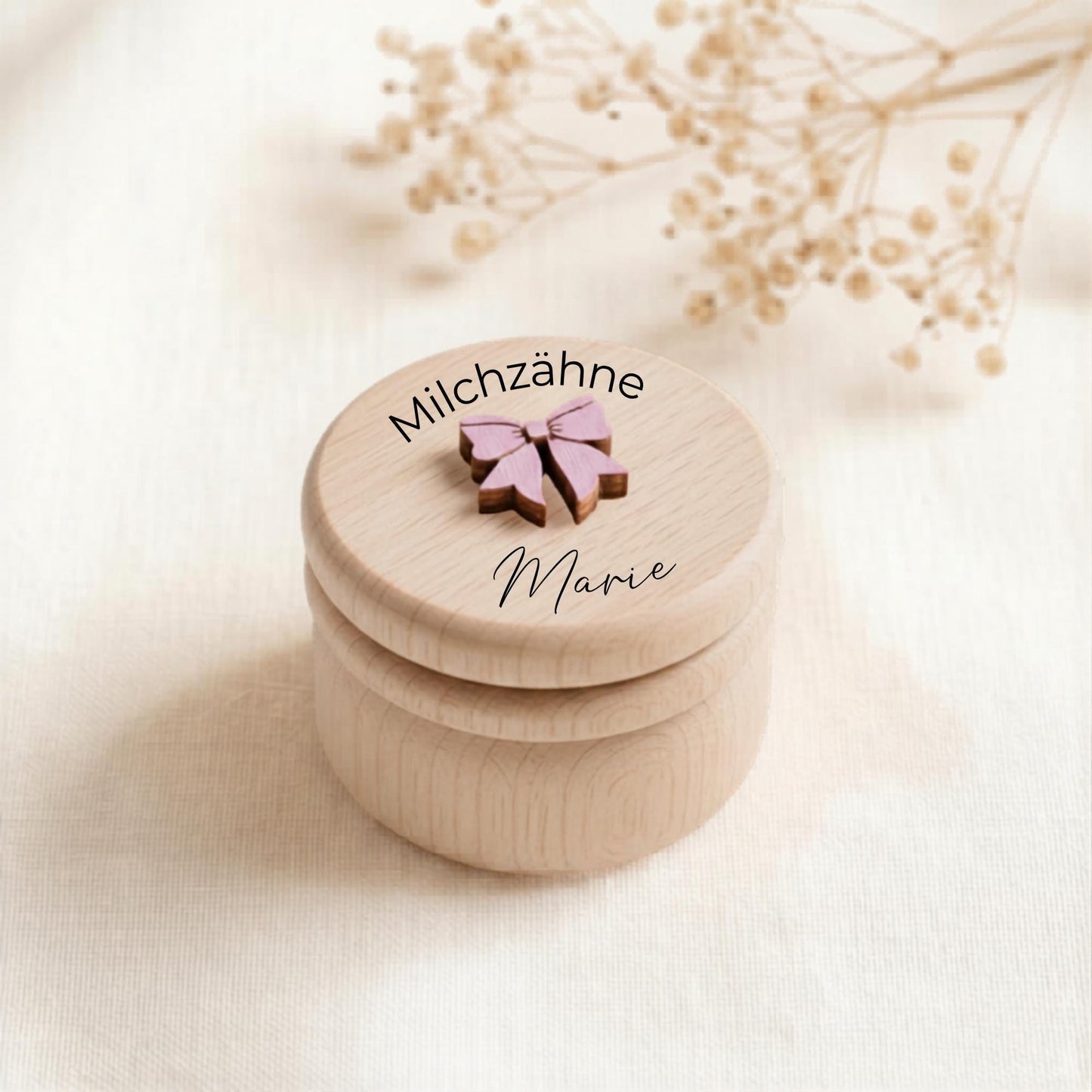 Milchzahndose & Erste Locke Dose personalisiert | Erinnerungsbox Baby aus Holz | Personalisiertes Taufgeschenk Mädchen | Babygeschenk
