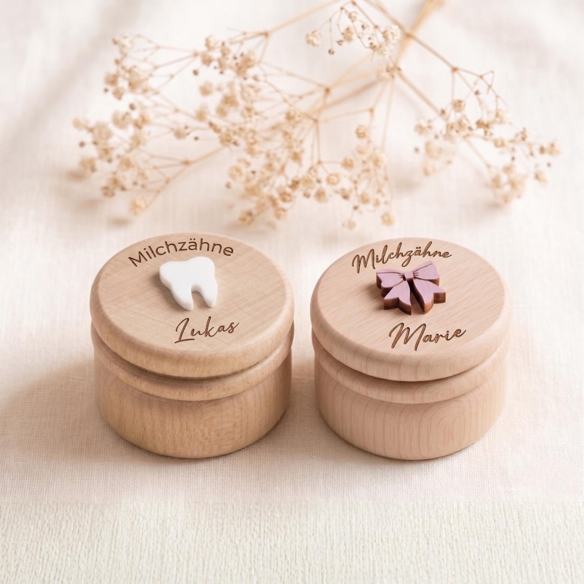 Milchzahndose & Erste Locke Dose personalisiert | Erinnerungsbox Baby aus Holz | Personalisiertes Taufgeschenk Mädchen | Babygeschenk