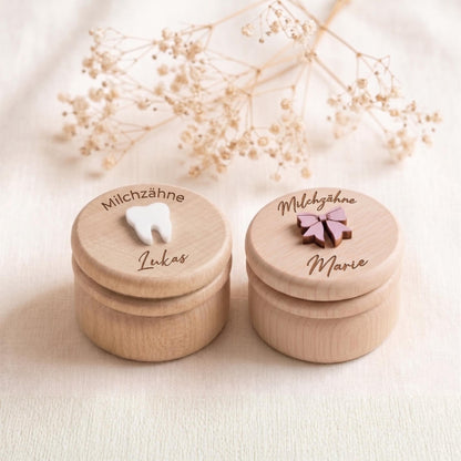Milchzahndose & Erste Locke Dose personalisiert | Erinnerungsbox Baby aus Holz | Personalisiertes Taufgeschenk Mädchen | Babygeschenk