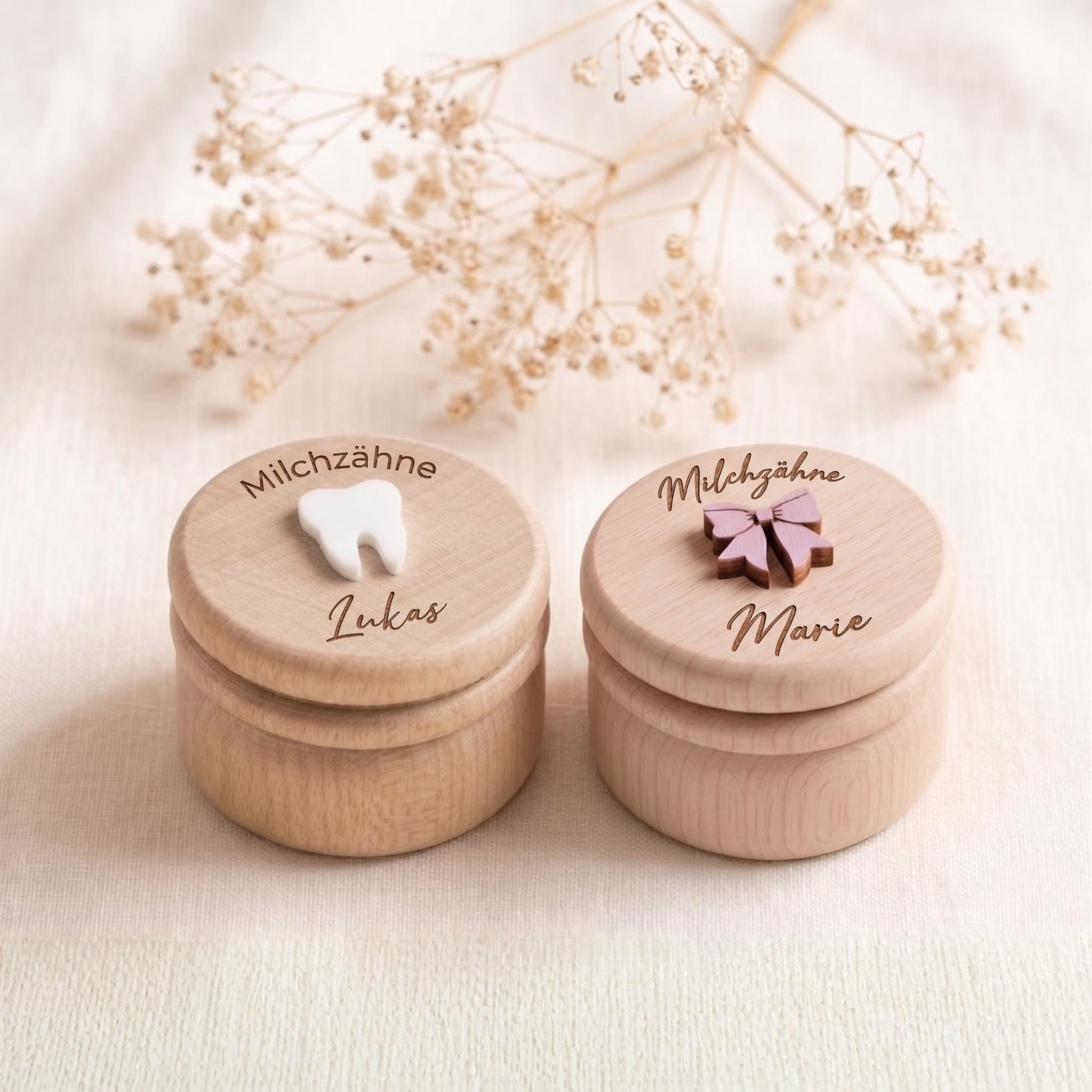 Milchzahndose mit Namen aus Holz Geschenk zur Einschulung Jungen & Mädchen Personalisierte Zahndose für die Zahnfee Erinnerungsbox Acrylzahn