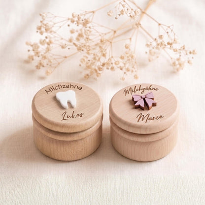 Milchzahndose mit Namen aus Holz Geschenk zur Einschulung Jungen & Mädchen Personalisierte Zahndose für die Zahnfee Erinnerungsbox Acrylzahn