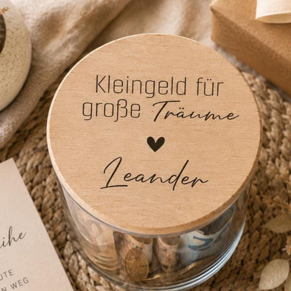 Geldgeschenk Jugendweihe Glas – Kleingeld für große Träume | Jugendweihe Geschenk Mädchen Junge | Sparglas personalisiert