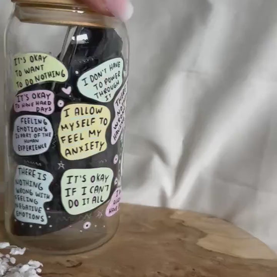 Mental Health Cup Tumbler Glas Geschenk  Glas 20oz Trinkglas mit Strohhalm Mental Breakdown Cup Bambusdeckel Eiskaffee Glas Ice Coffee Cup