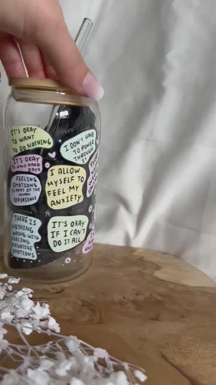 Mental Health Cup Tumbler Glas Geschenk  Glas 20oz Trinkglas mit Strohhalm Mental Breakdown Cup Bambusdeckel Eiskaffee Glas Ice Coffee Cup