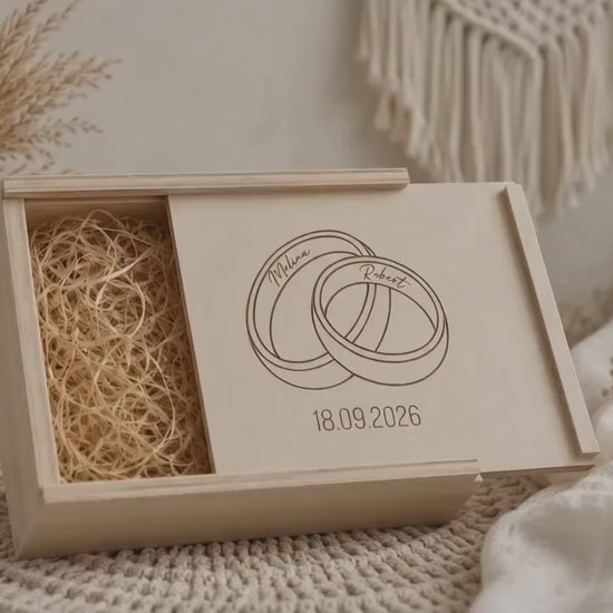 Personalisierte Hochzeitsbox aus Holz – Erinnerungskiste mit Gravur – Hochzeitsgeschenk für Brautpaar – Boho Wedding Keepsake Box