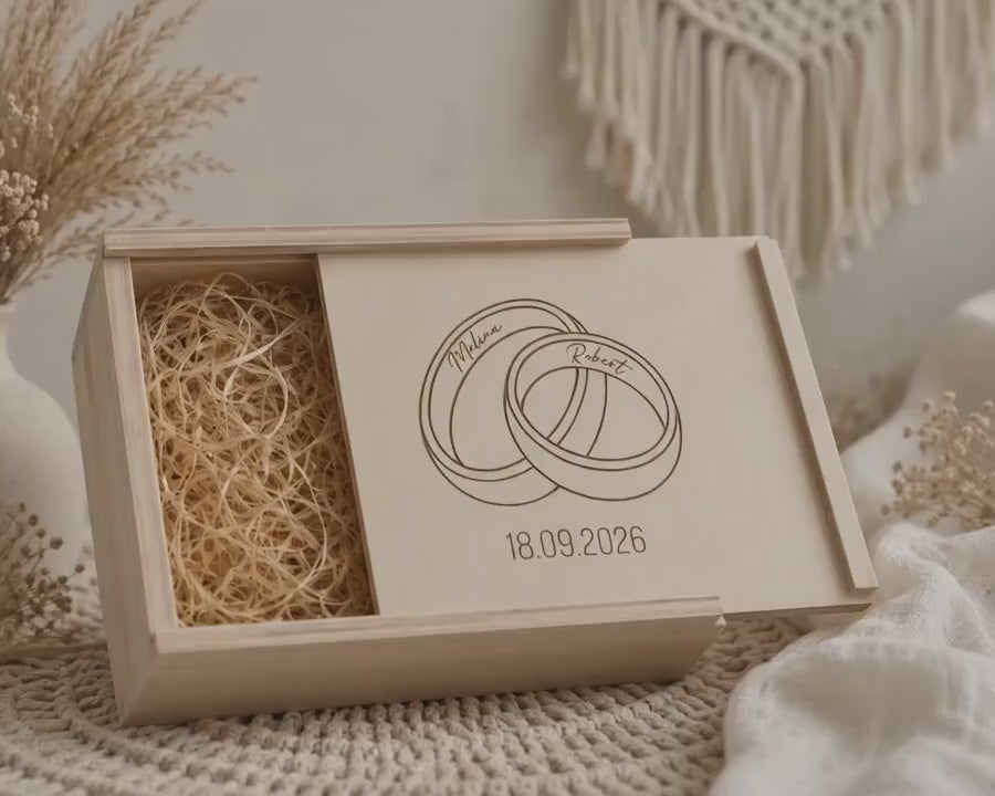 Personalisierte Hochzeitsbox aus Holz – Erinnerungskiste mit Gravur – Hochzeitsgeschenk für Brautpaar – Boho Wedding Keepsake Box