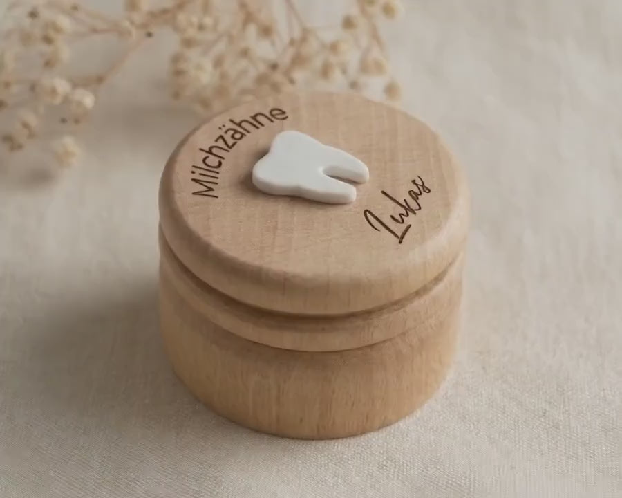 Milchzahndose mit Namen aus Holz Geschenk zur Einschulung Jungen & Mädchen Personalisierte Zahndose für die Zahnfee Erinnerungsbox Acrylzahn